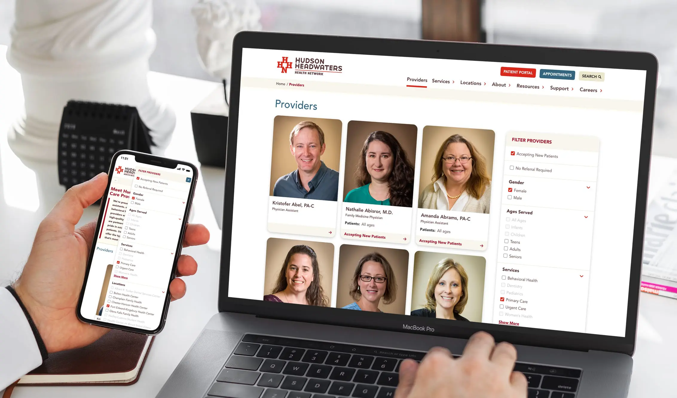 The collection of HHHN healthcare providers displayed on smartphone and laptop screens
